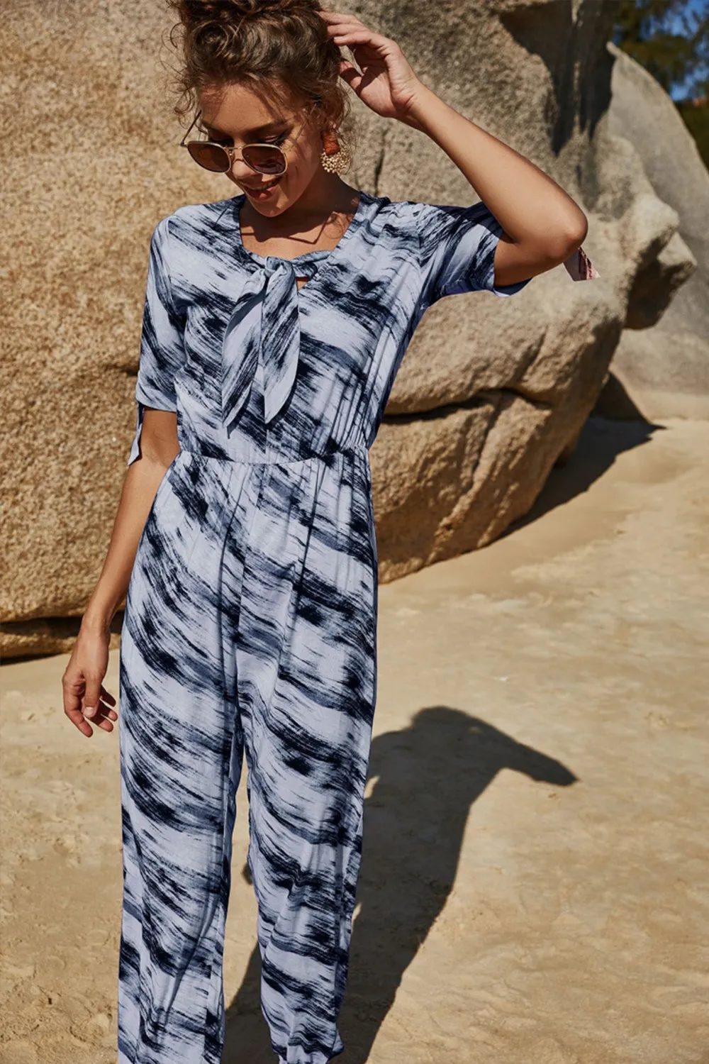 Printed Tie Jumpsuit