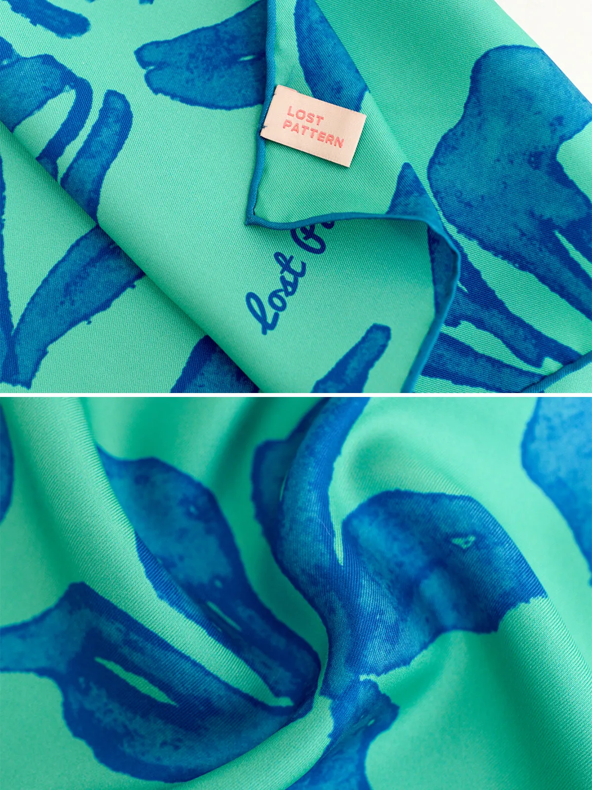 "Tropical Bliss" Silk Bandana Scarf - Ocean Blue