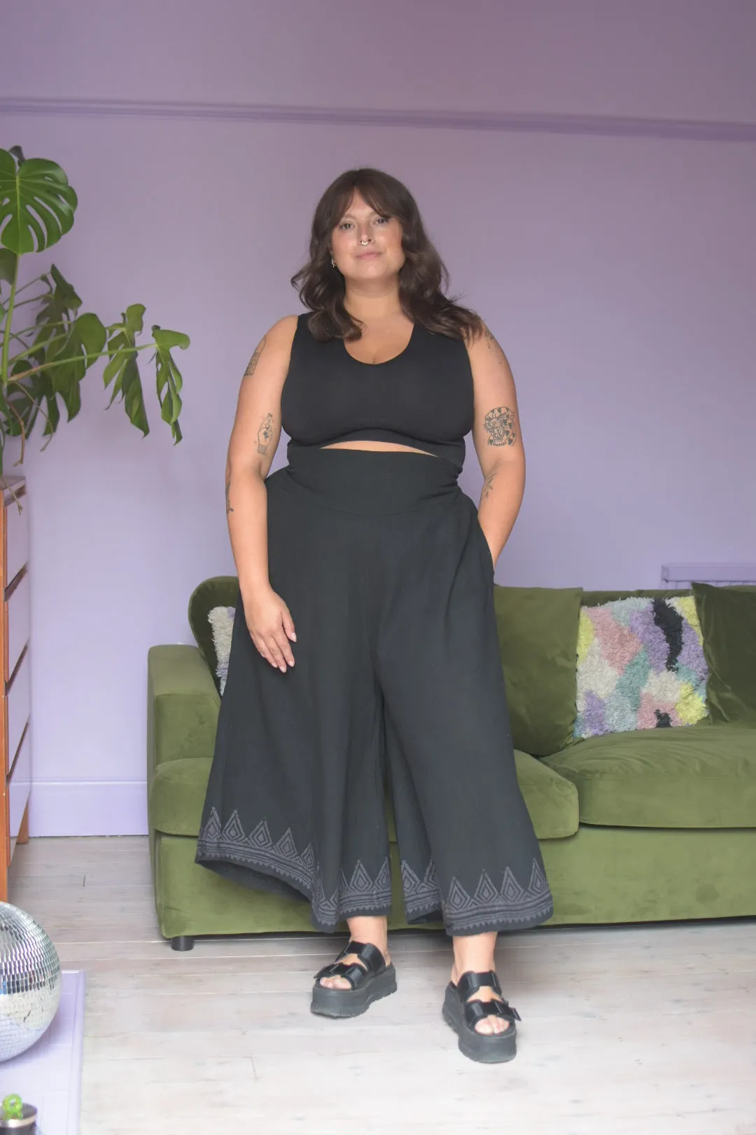 Raw Cotton Wide Leg Trousers | Black