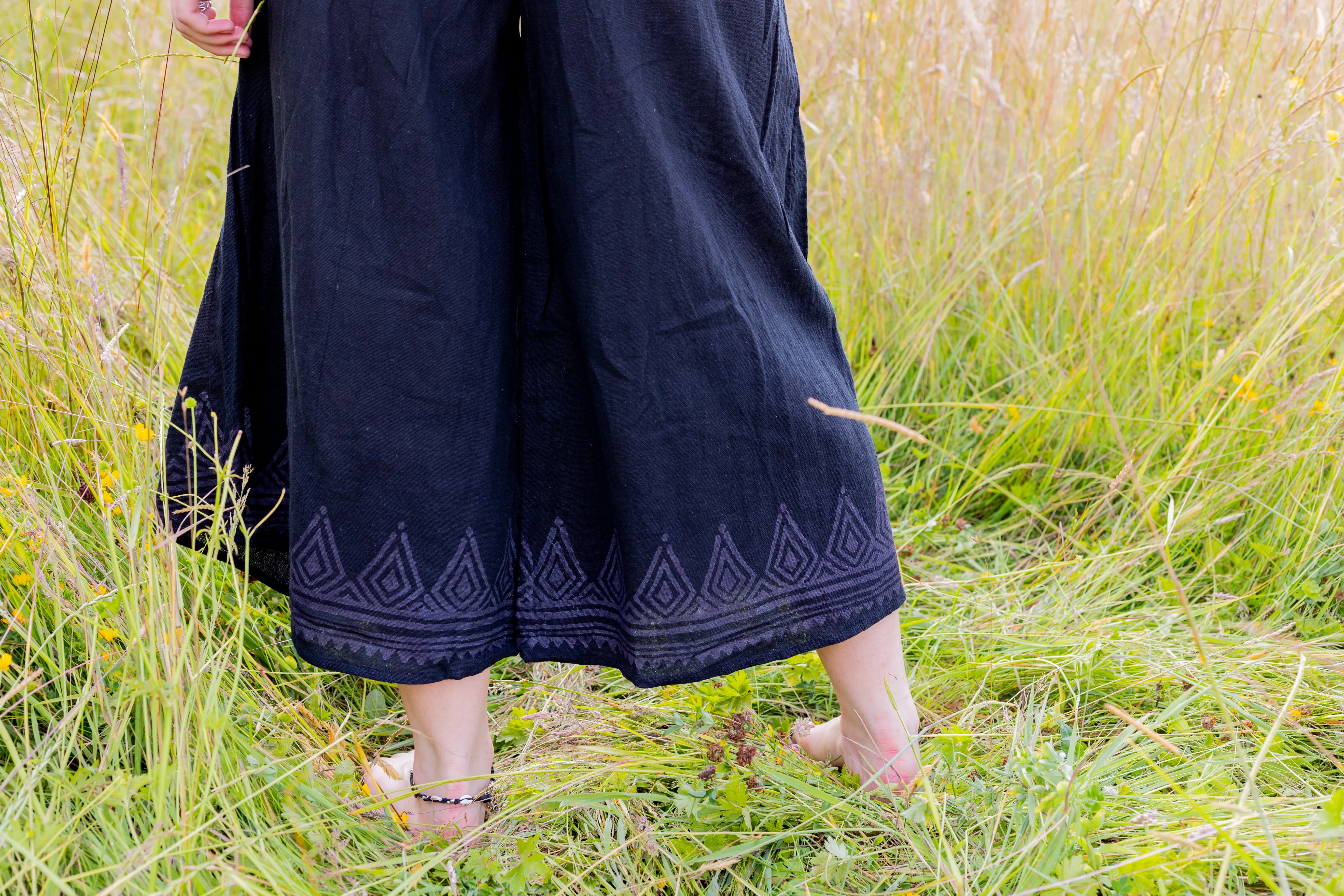 Raw Cotton Wide Leg Trousers | Black