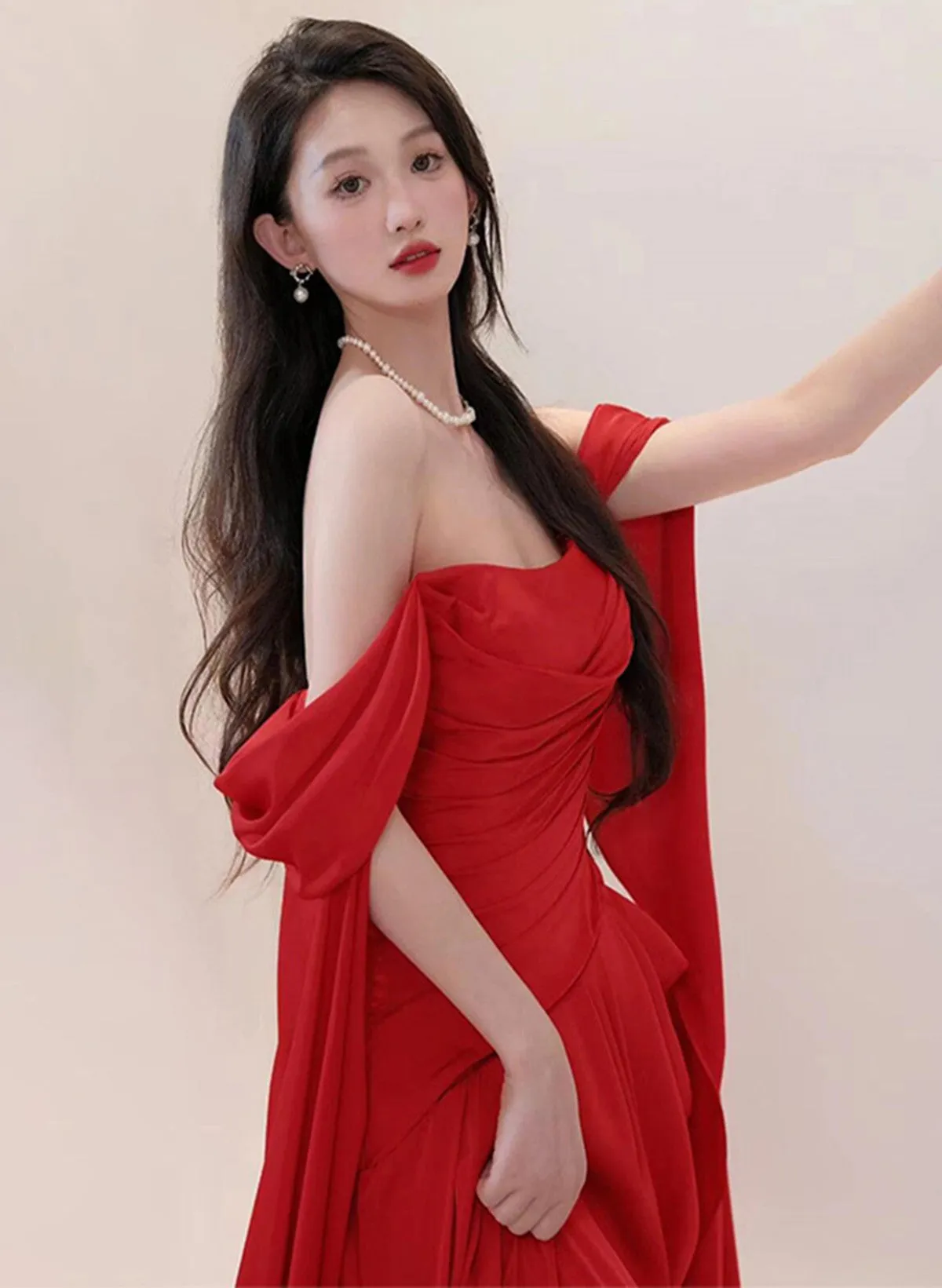 Red A-line Round Neckline Long Wedding Party Dress, Red Long Formal Dress