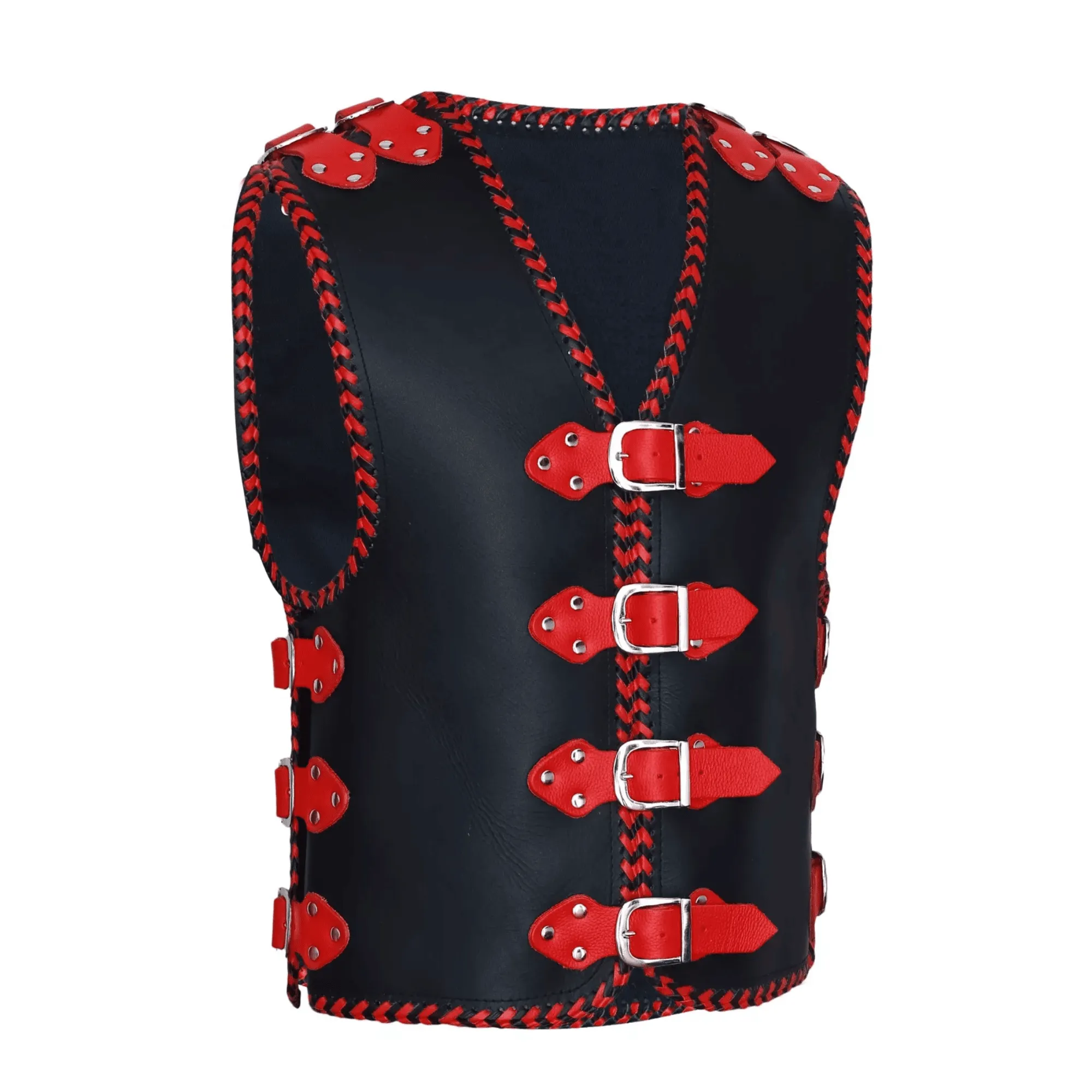 Red and Black Leather Vest for Men