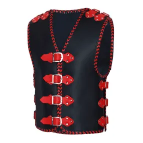 Red and Black Leather Vest for Men