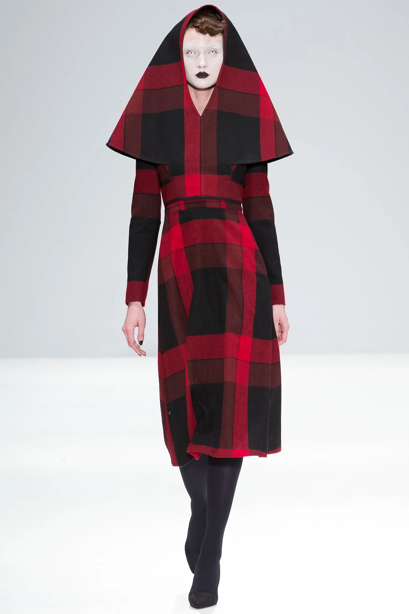 Red and Black Tartan Wool "Contour" Dress