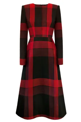 Red and Black Tartan Wool "Contour" Dress