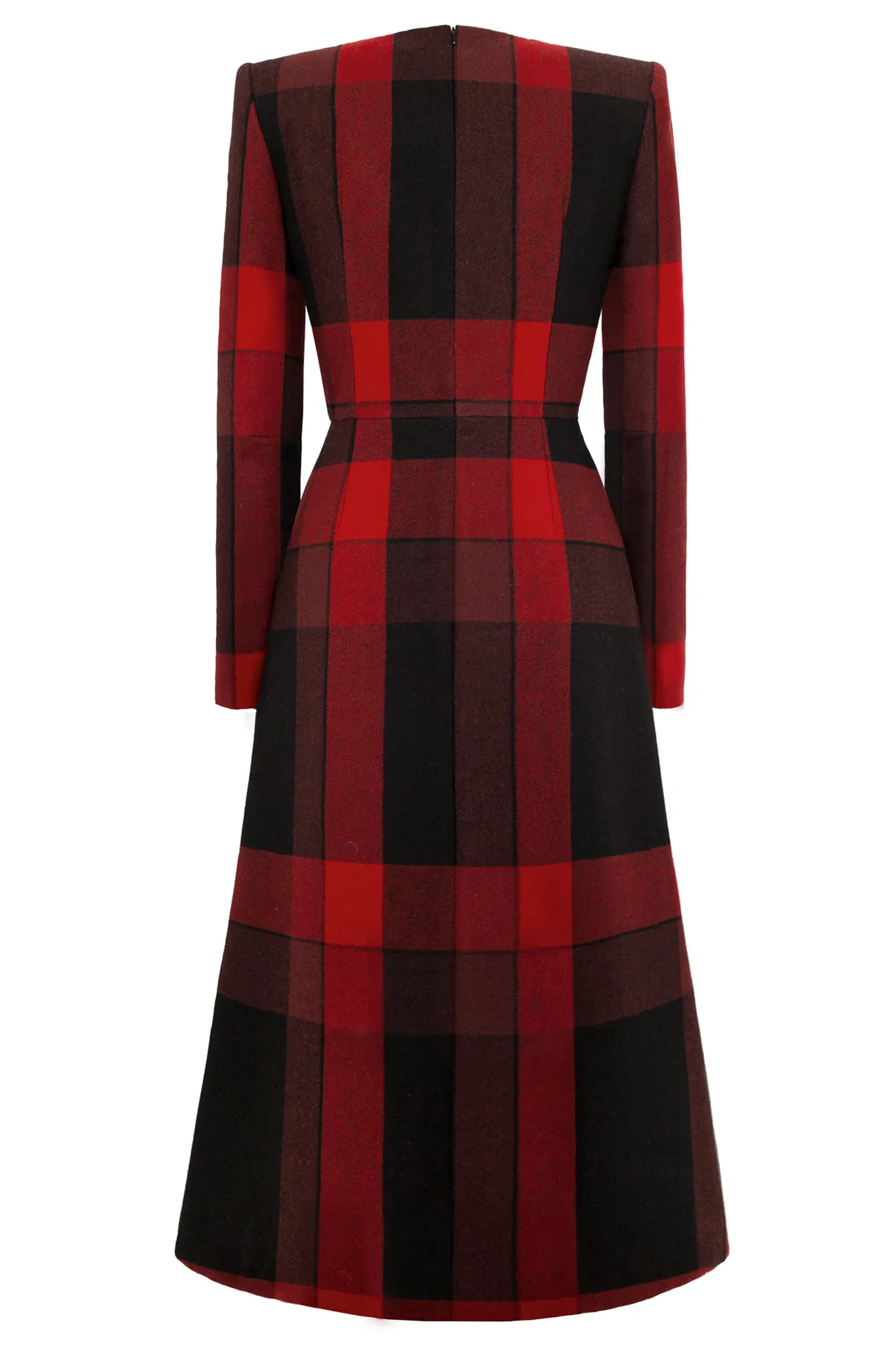 Red and Black Tartan Wool "Contour" Dress