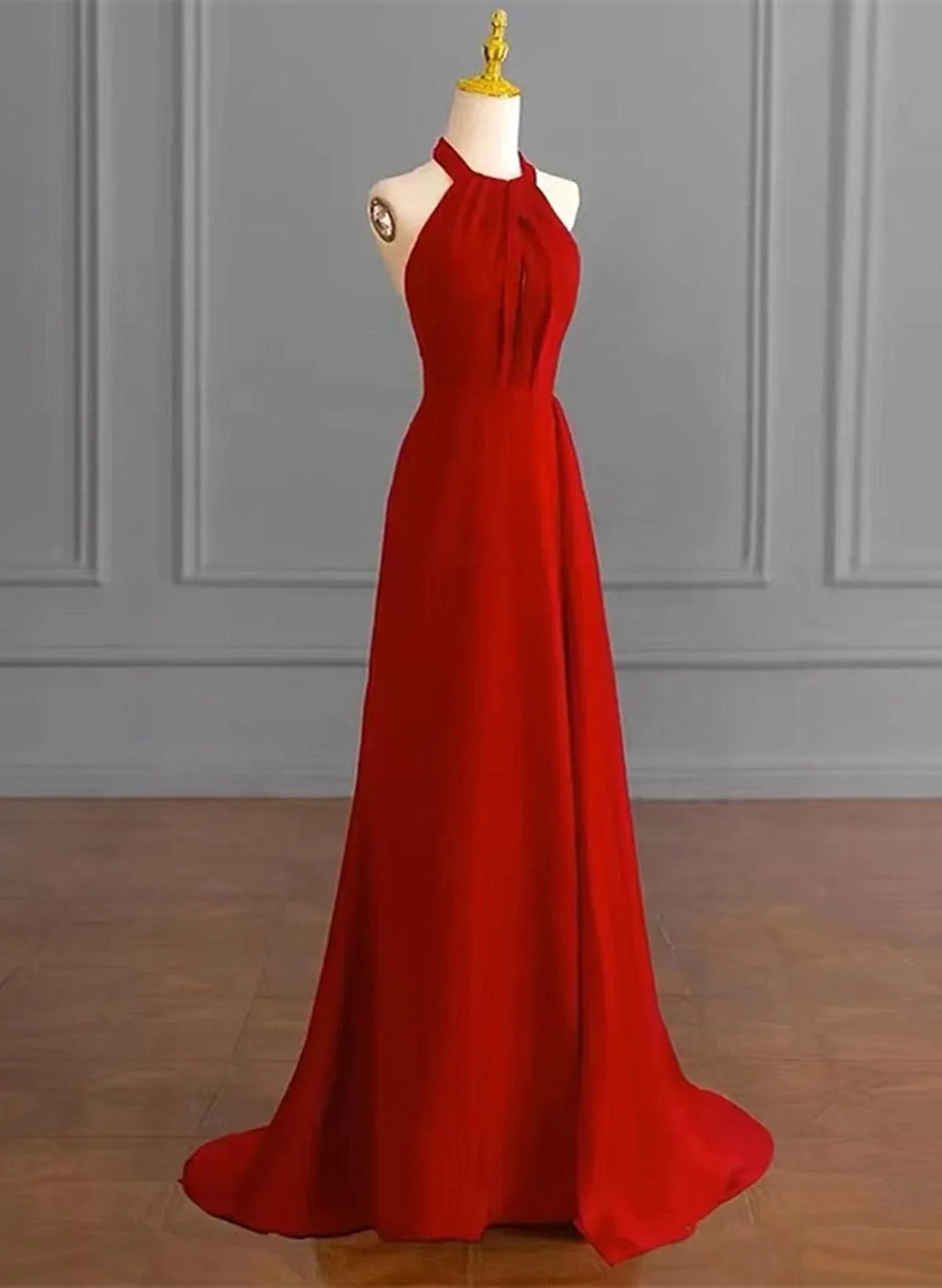 Red Halter A-line Simple Formal Dress, Red Long Evening Dress Party Dress