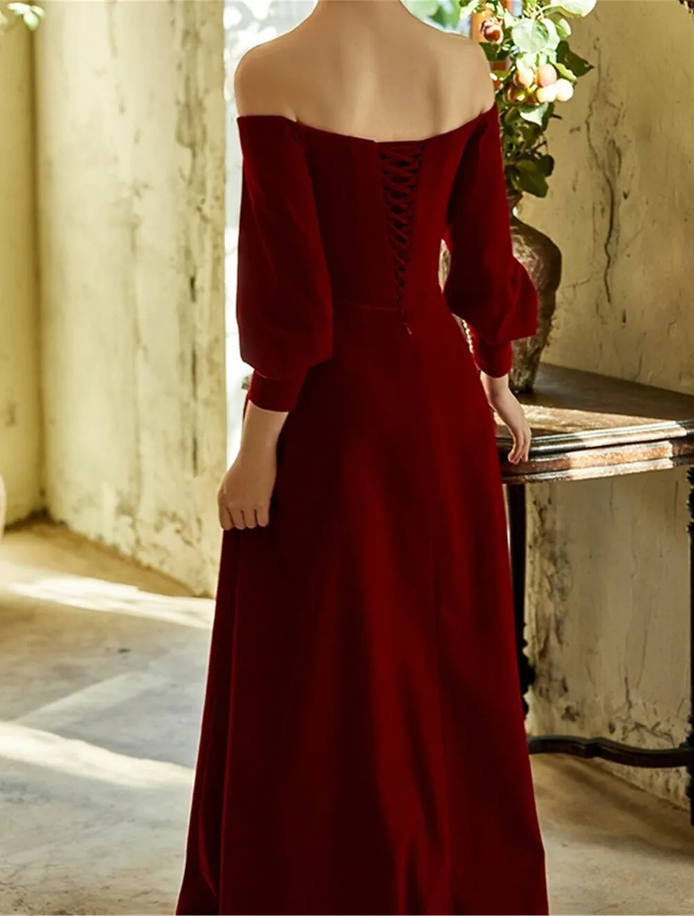 Red off Shoulder Spandex Long Formal Dress, Red A-line Elegant Prom Dress Party Dress