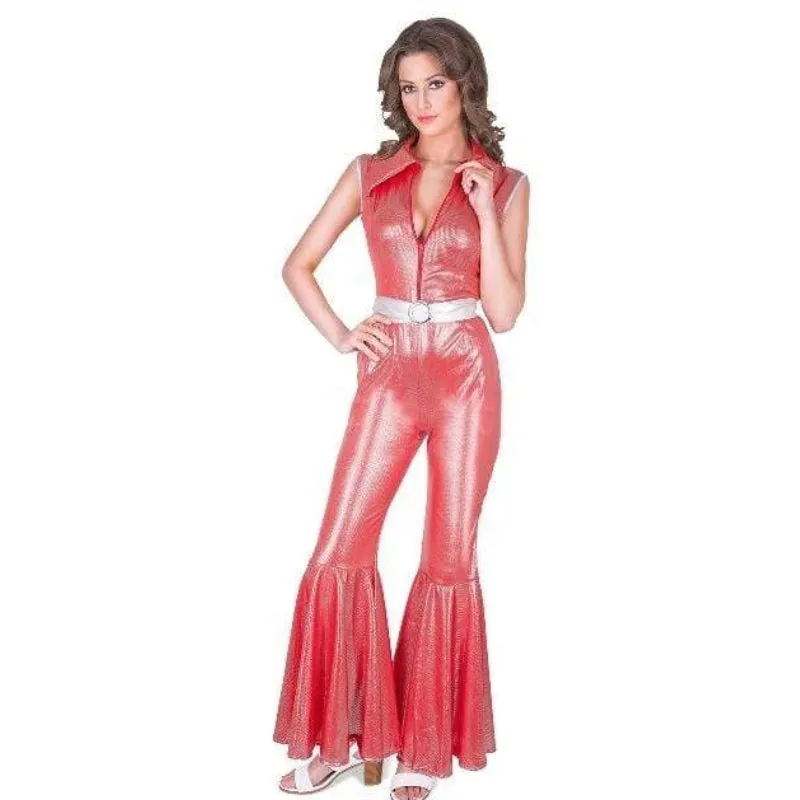 Red/Silver Disco Diva Jumpsuit Costume