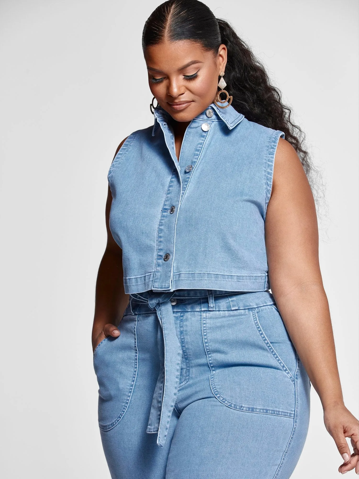 Reese Denim Button Down Crop Top