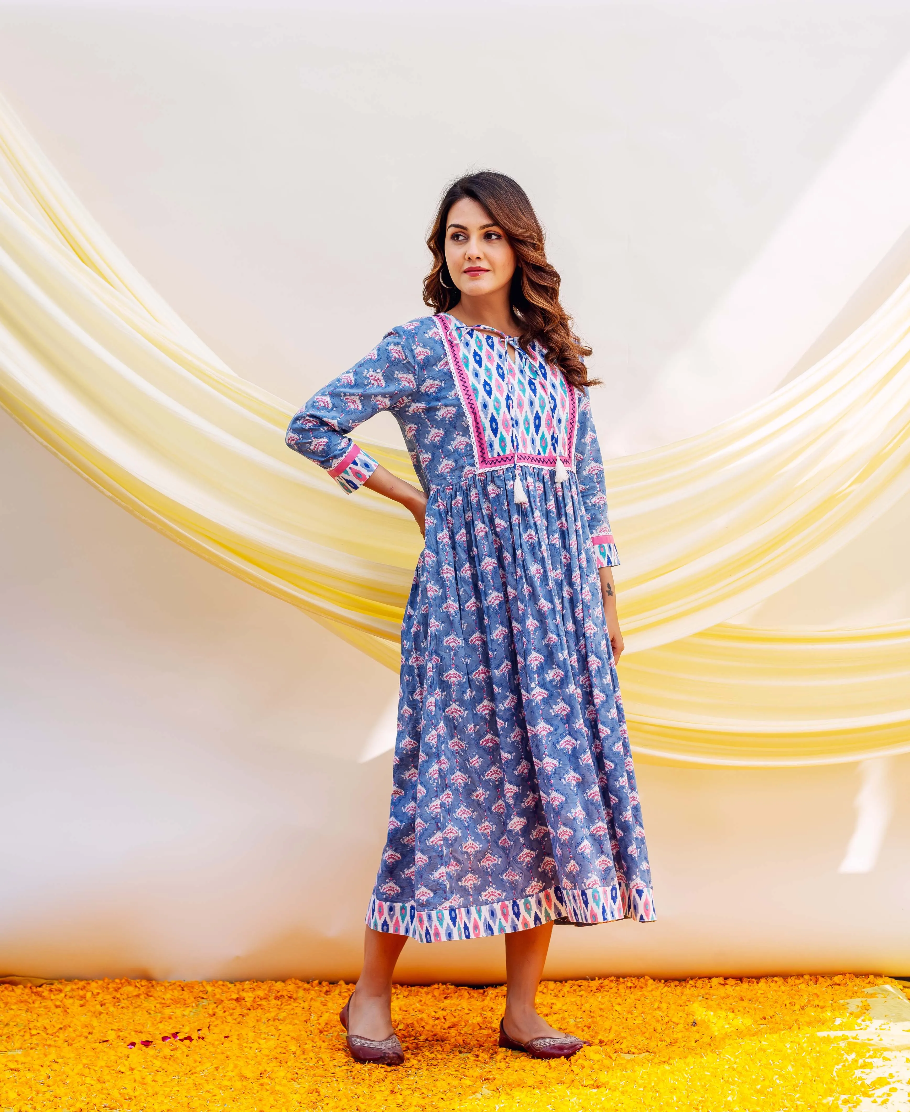 Rhea Nursing Block Printed Cotton Dress