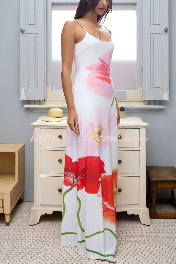 Romantic Beginnings Poppy Blossom Slip Floral Stretch Vacation Maxi Dress