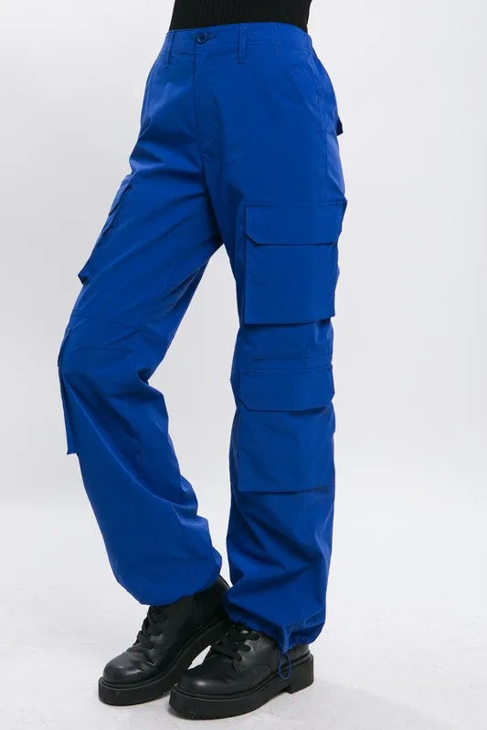 Royal Cargo Pants With Button Closure & Multiple Pockets