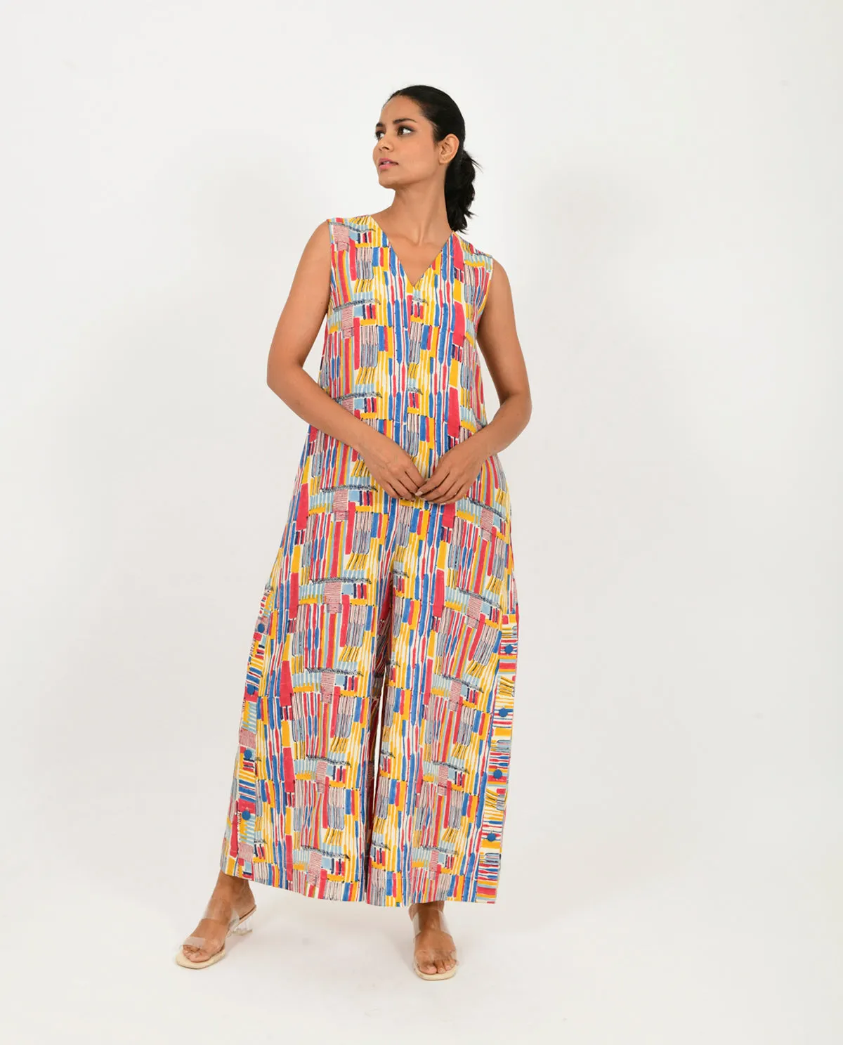 SCRIBBLE LINEN MULTI JUMPSUIT