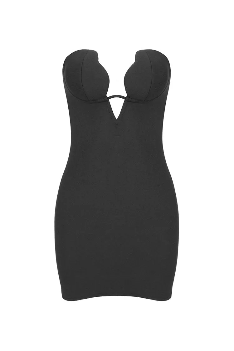 Sexy Scalloped Cutout Bustier Strapless Bodycon Bandage Party Mini Dress