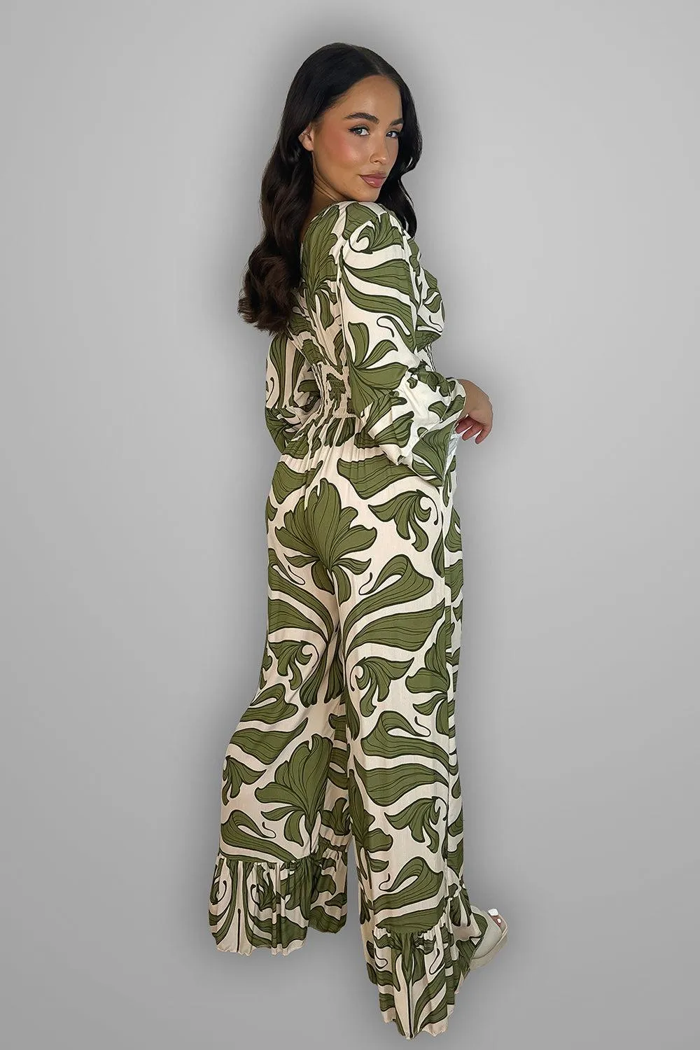 Shirred Waist Floral Print Slinky Jumpsuit