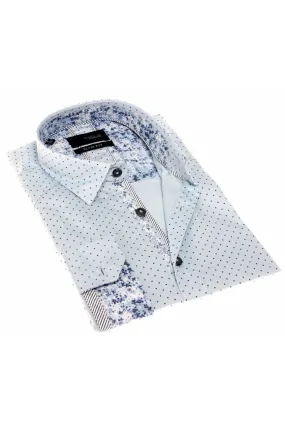 Sky Blue Polka Dots Button Down Shirt W/Trim