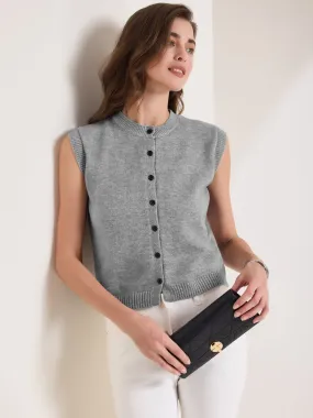 Sleeveless Crew Neck Button Down Knitted Sweater Vest