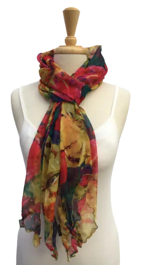 SLV-04  Brightly colored tropical floral print. In warm tones.