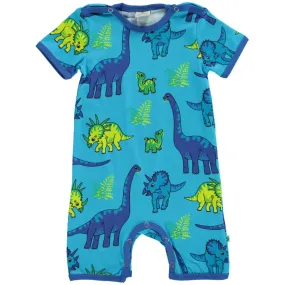 Småfolk Blue Atoll Short-Sleeved Jumpsuit With Dinosaur