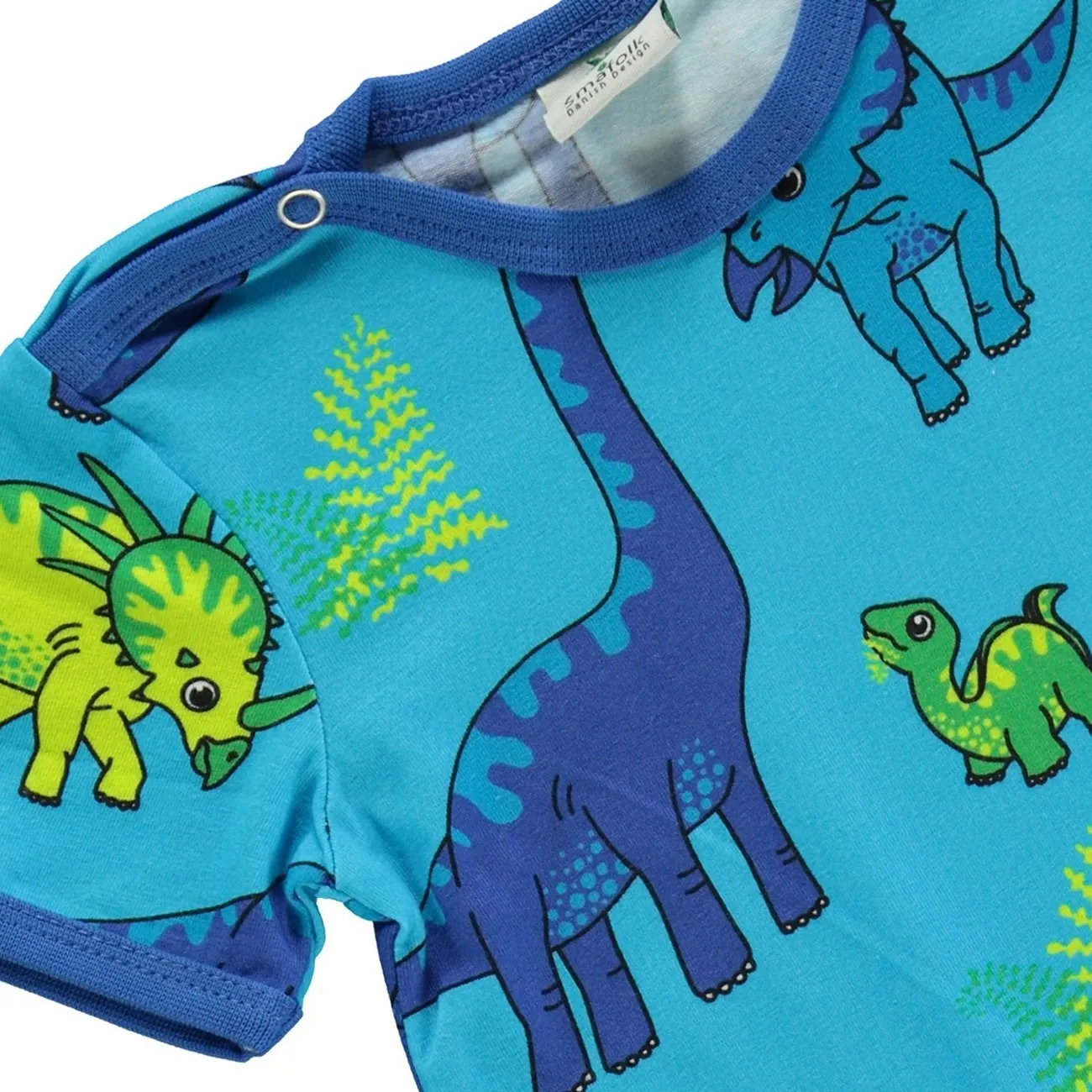 Småfolk Blue Atoll Short-Sleeved Jumpsuit With Dinosaur