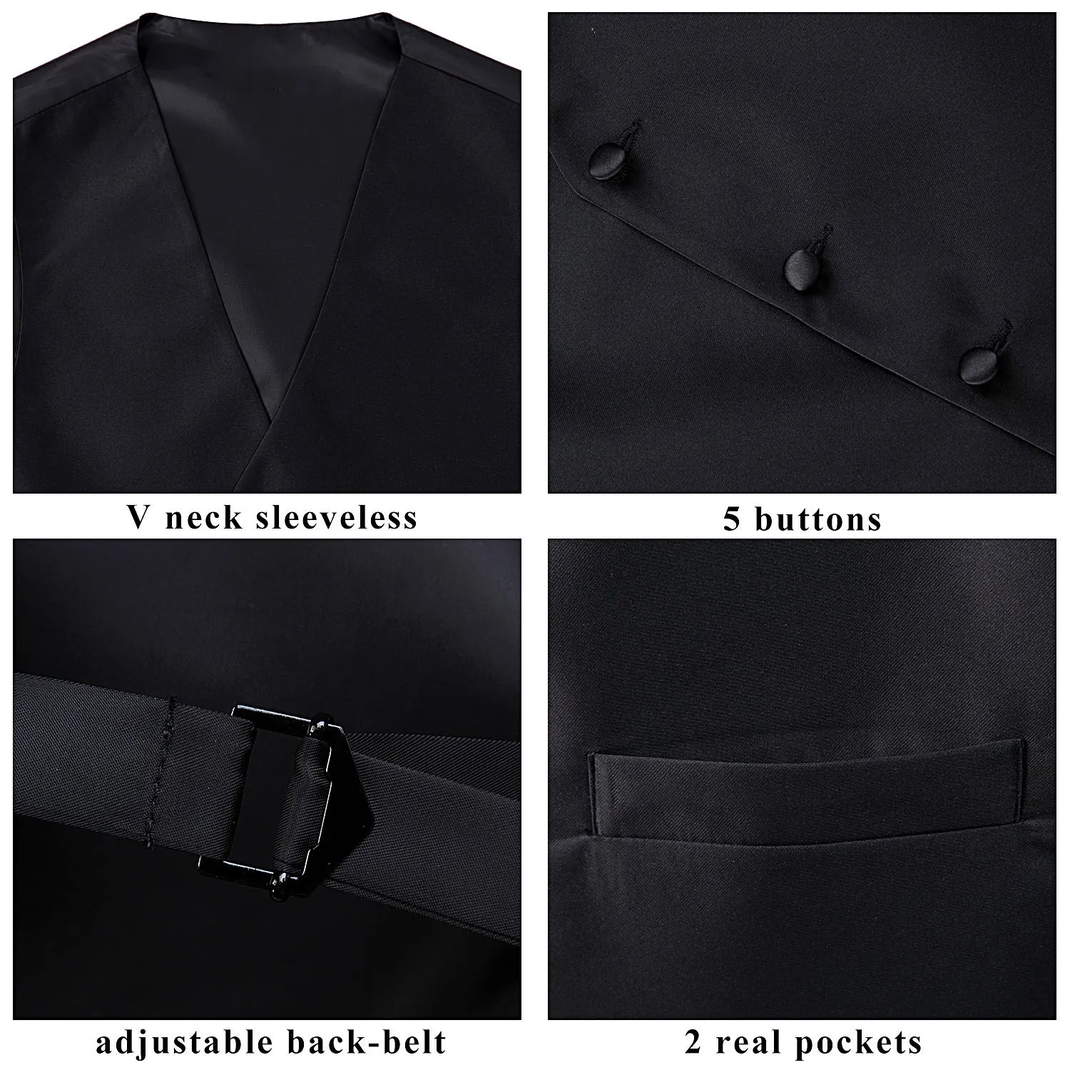 Solid 3pc Suit Vest Set - BLACK