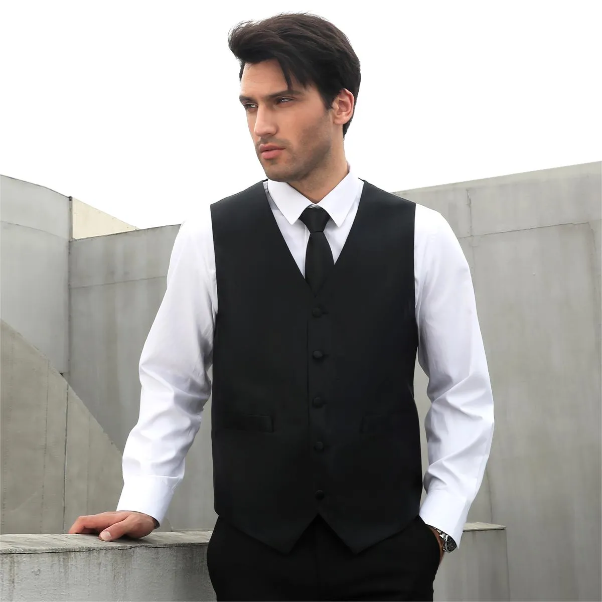 Solid 3pc Suit Vest Set - BLACK