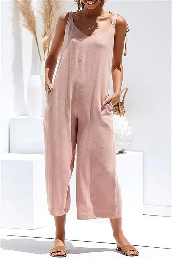 Solid Color Backless Jumpsuit