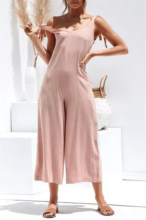 Solid Color Backless Jumpsuit