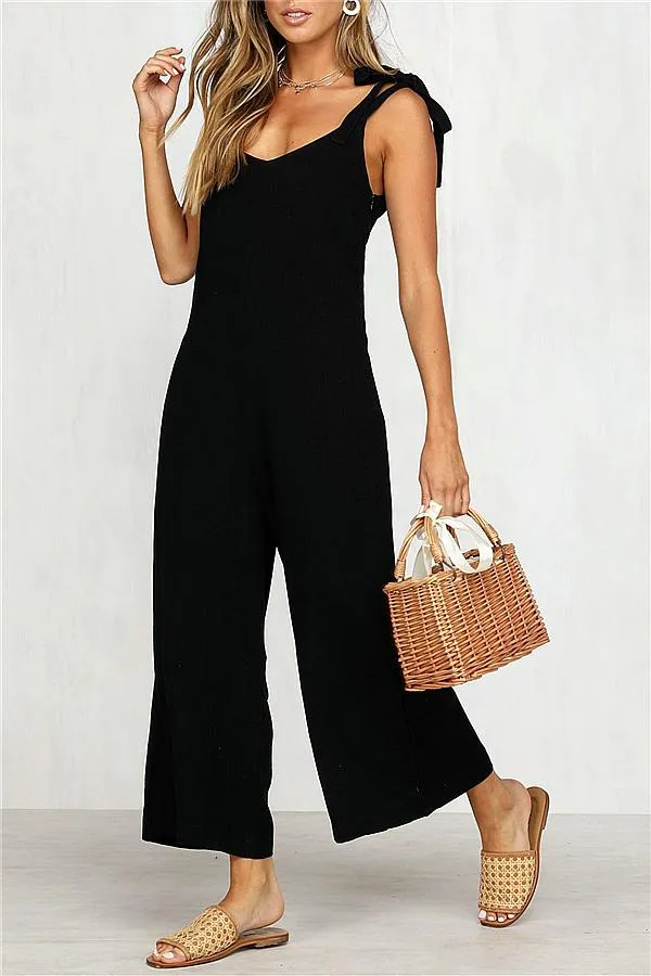 Solid Color Backless Jumpsuit