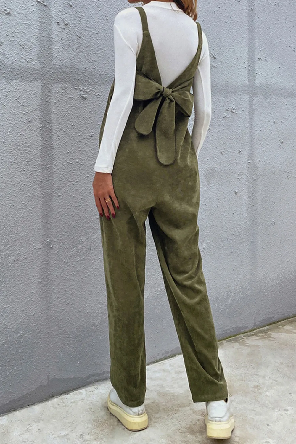 Solid Color Bow Jumpsuit