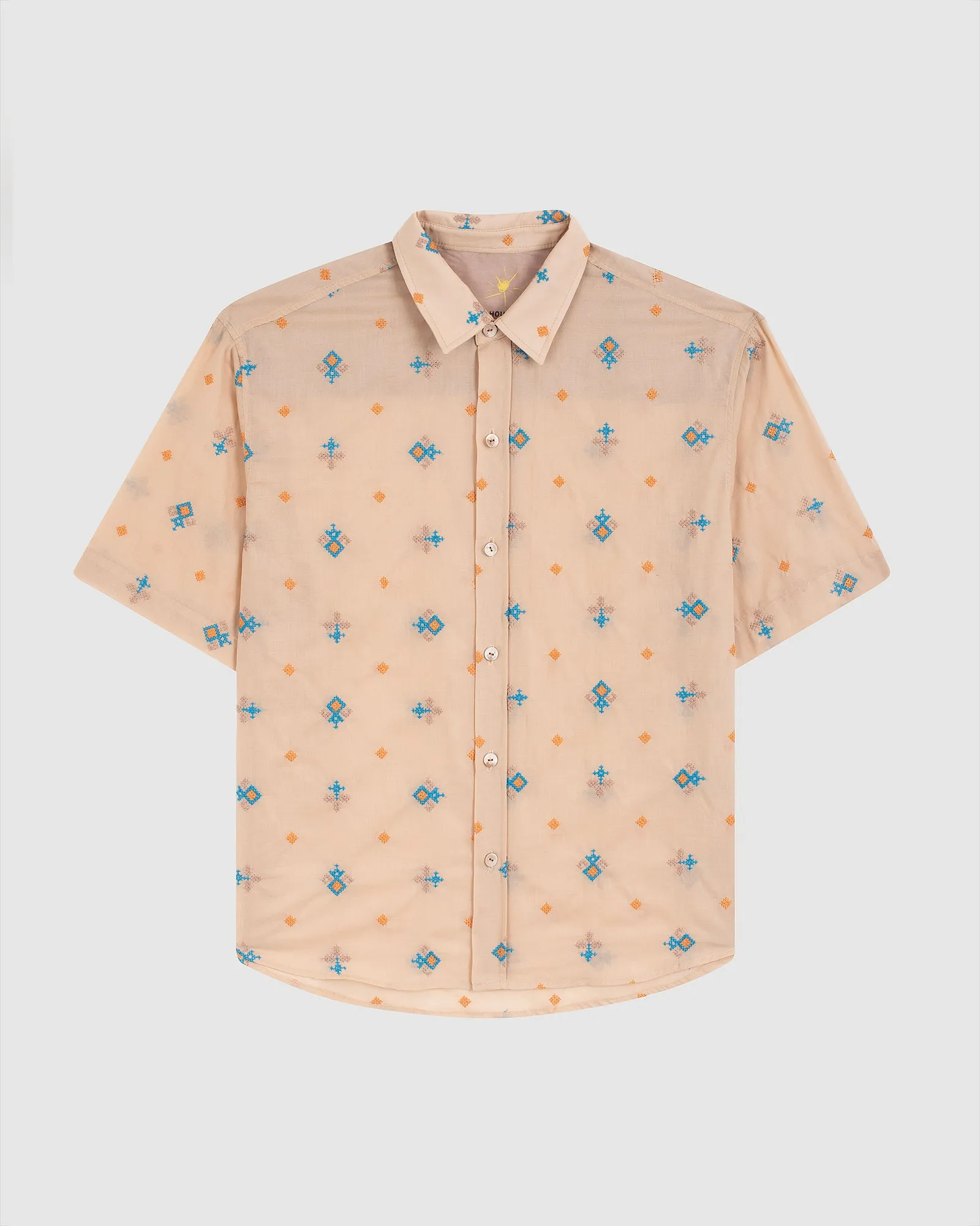 SOUS X HOC "BETWEEN TWO TROPICS" EMBROIDERED SHIRT IN BEIGE