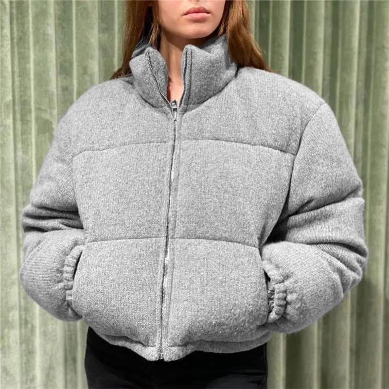 Stand Collar Zipper Pocket Puffer Jacket (3 colors)