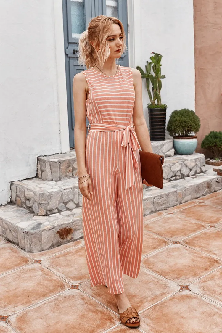 Striped Belt Jumpsuit