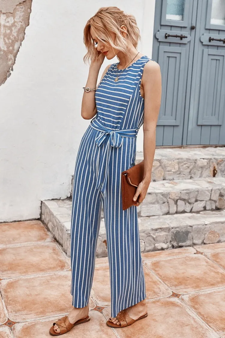 Striped Belt Jumpsuit