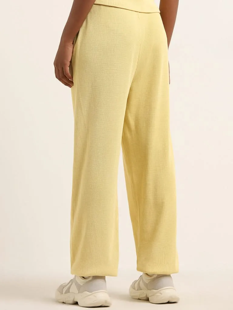 Studiofit Yellow Waffle-Textured High-Rise Joggers