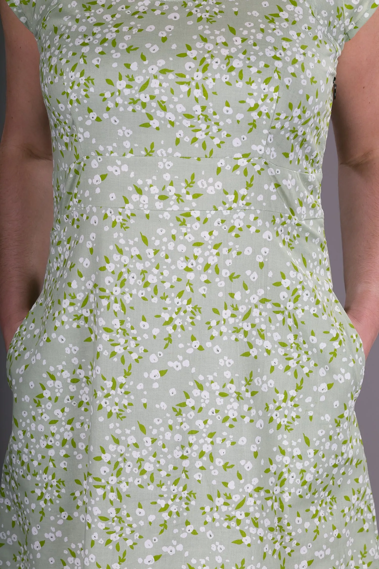 Summer Cotton Dress Green Floral Print