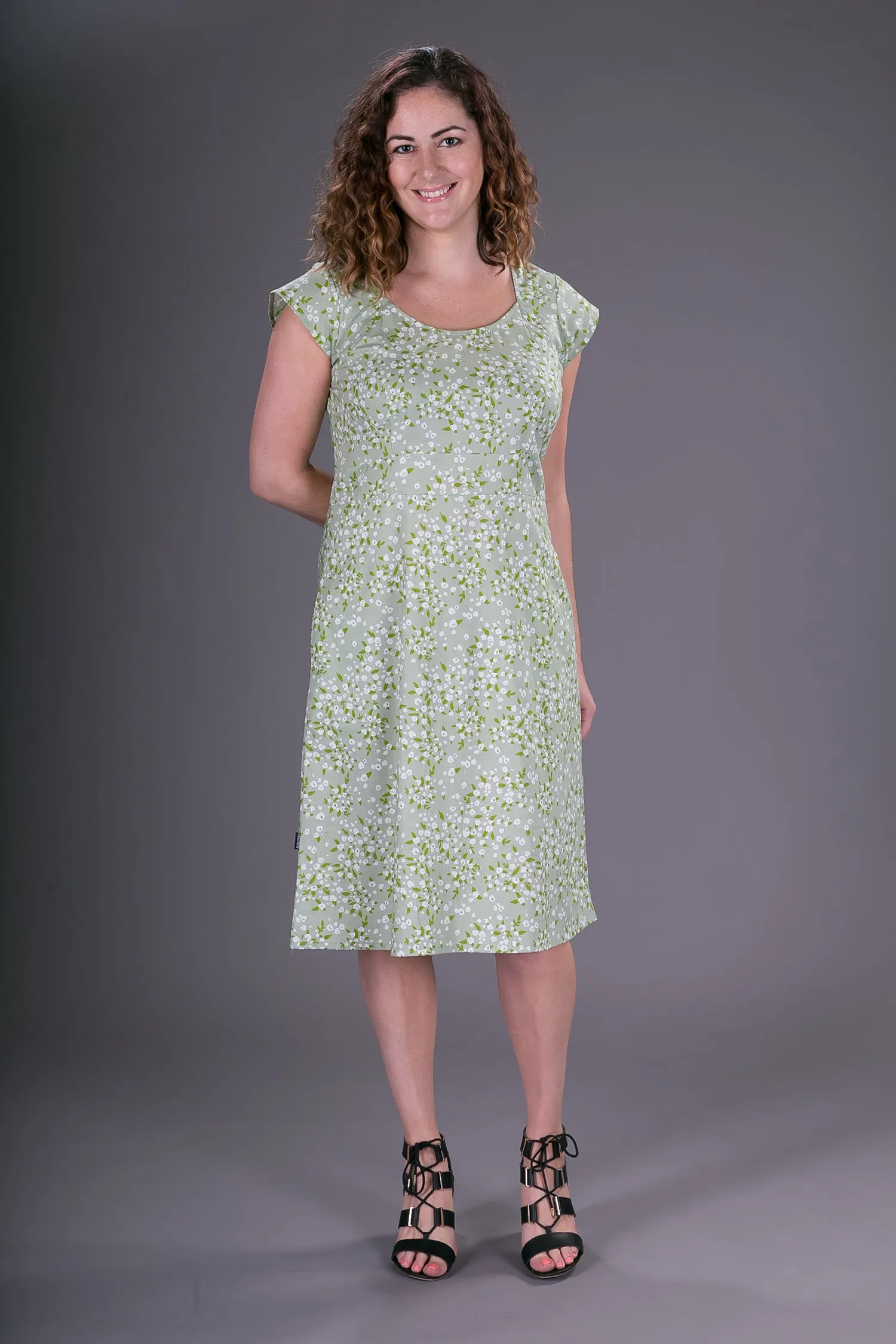 Summer Cotton Dress Green Floral Print