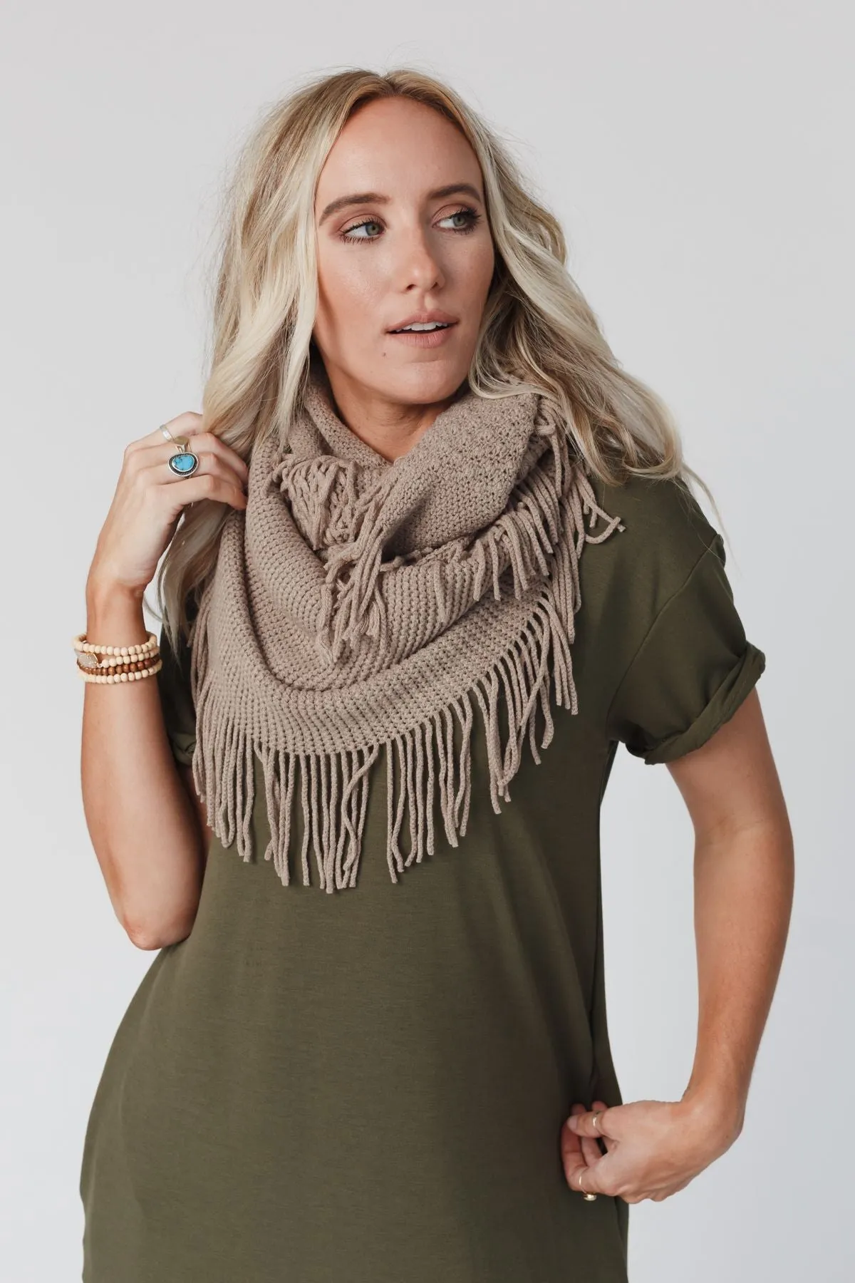 Sweet Dreams Fringe Infinity Scarf - Mocha