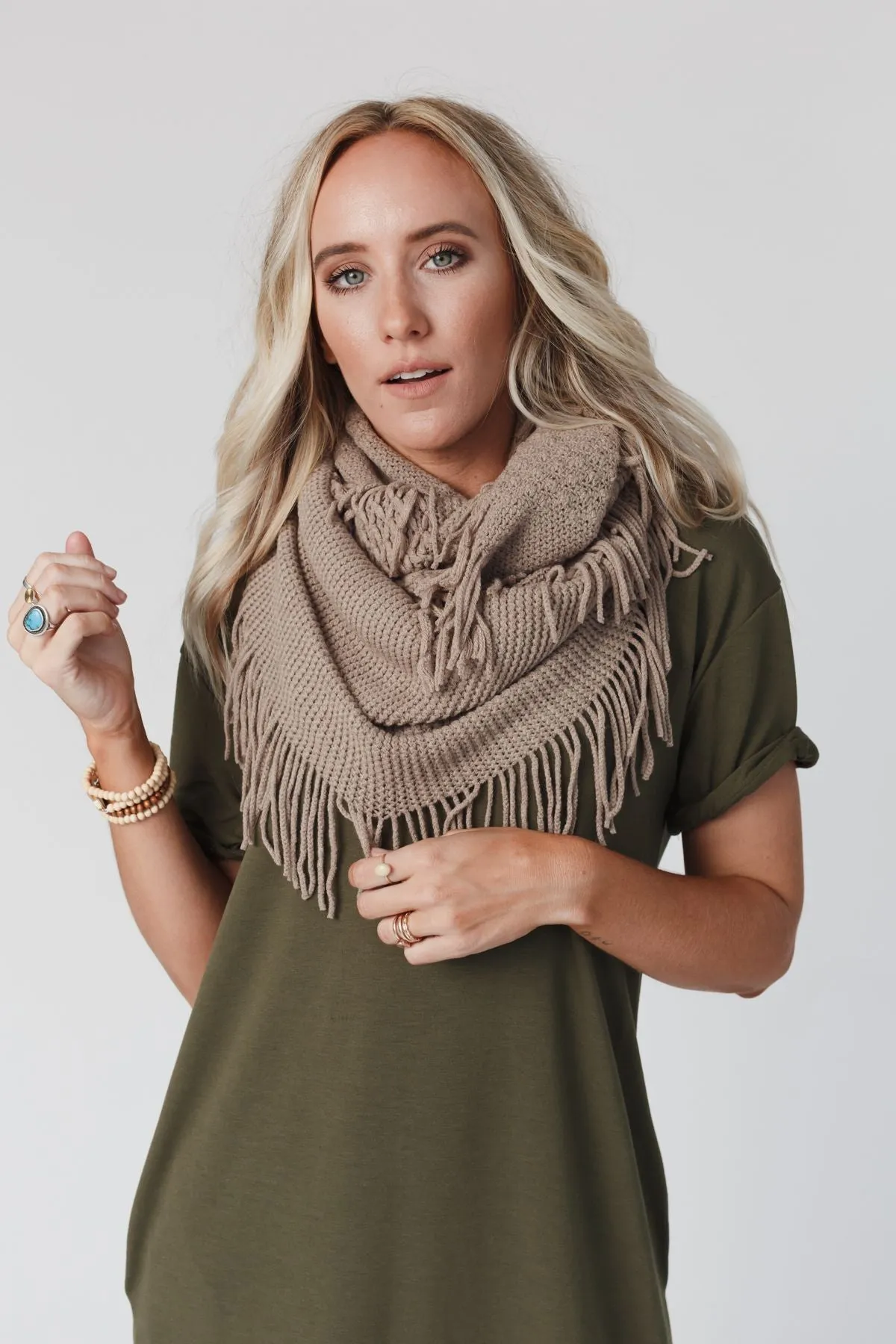 Sweet Dreams Fringe Infinity Scarf - Mocha