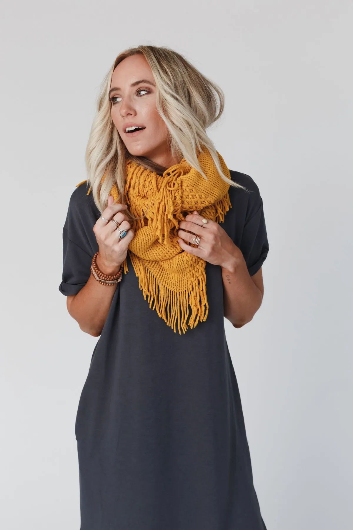 Sweet Dreams Fringe Infinity Scarf - Mustard