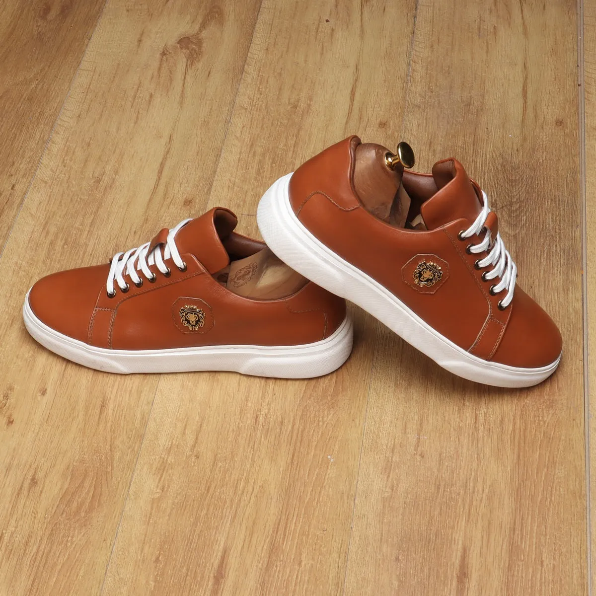 Tan Leather Low Top Sneaker with White Sole