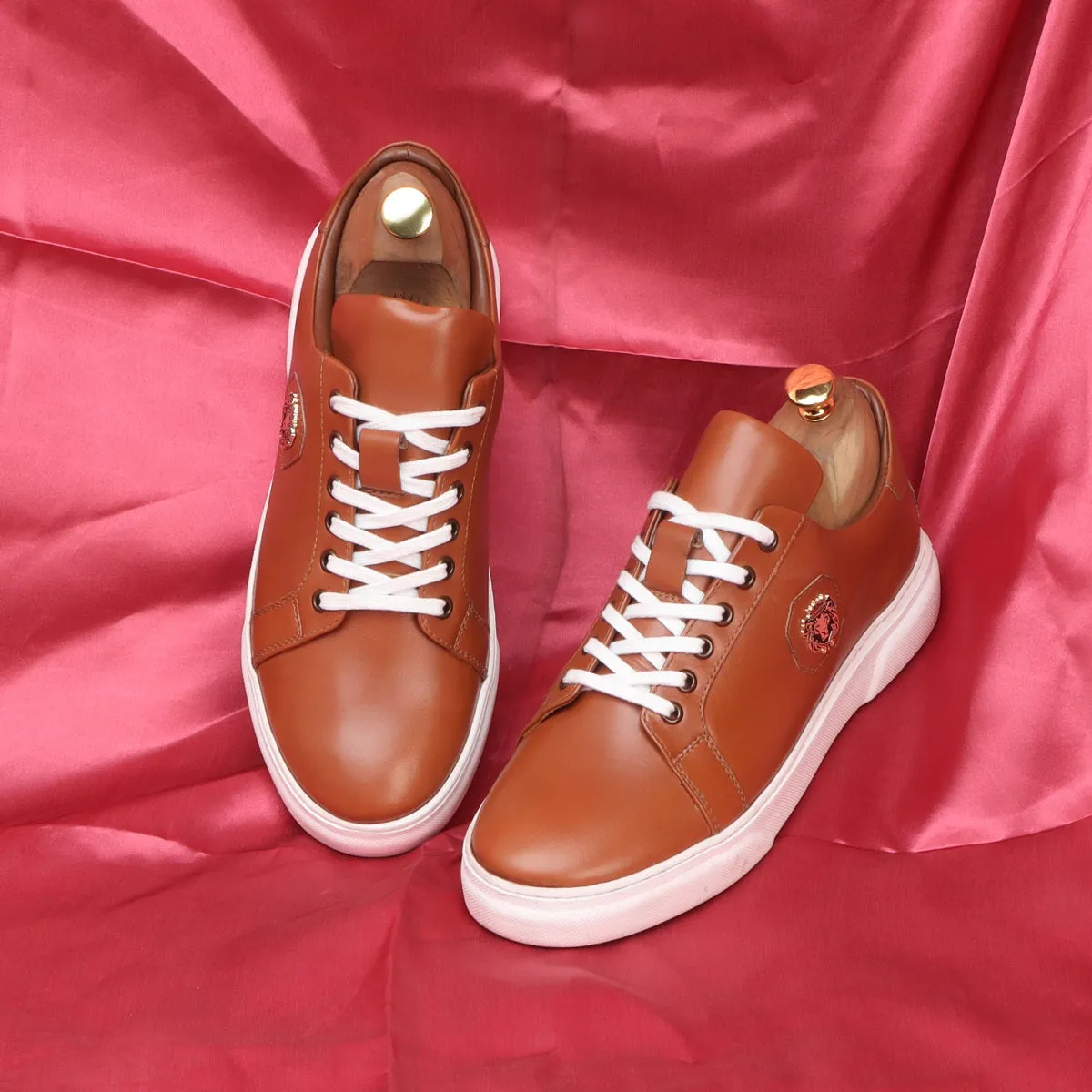 Tan Leather Low Top Sneaker with White Sole