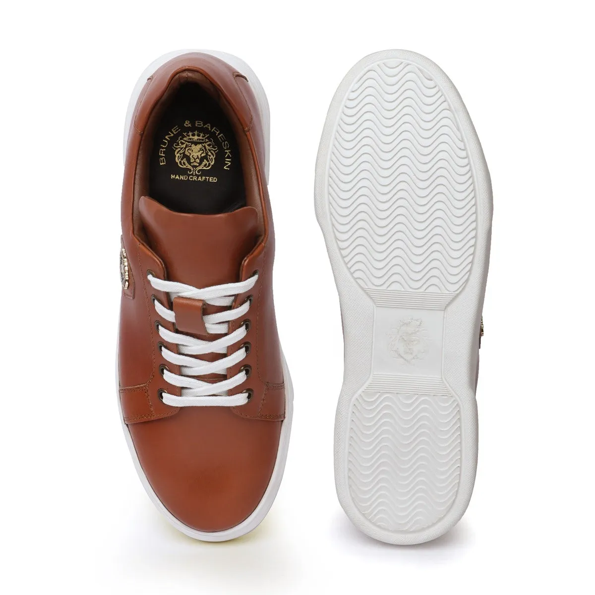 Tan Leather Low Top Sneaker with White Sole