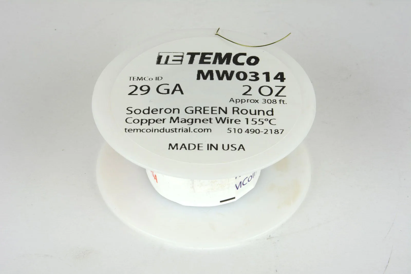 TEMCo 29 AWG Copper Magnet Wire - 2 oz 308 ft 155°C Magnetic Coil Green