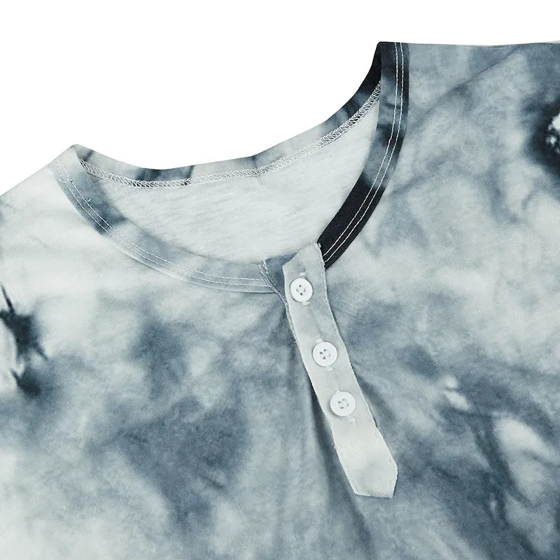 TIE-DYED LONG SLEEVE HENLEY SHIRT