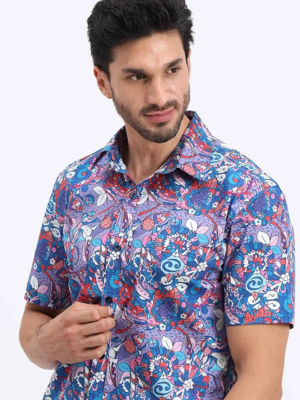 Tracery Digital Printed Cotton Half Sleeve Shirt