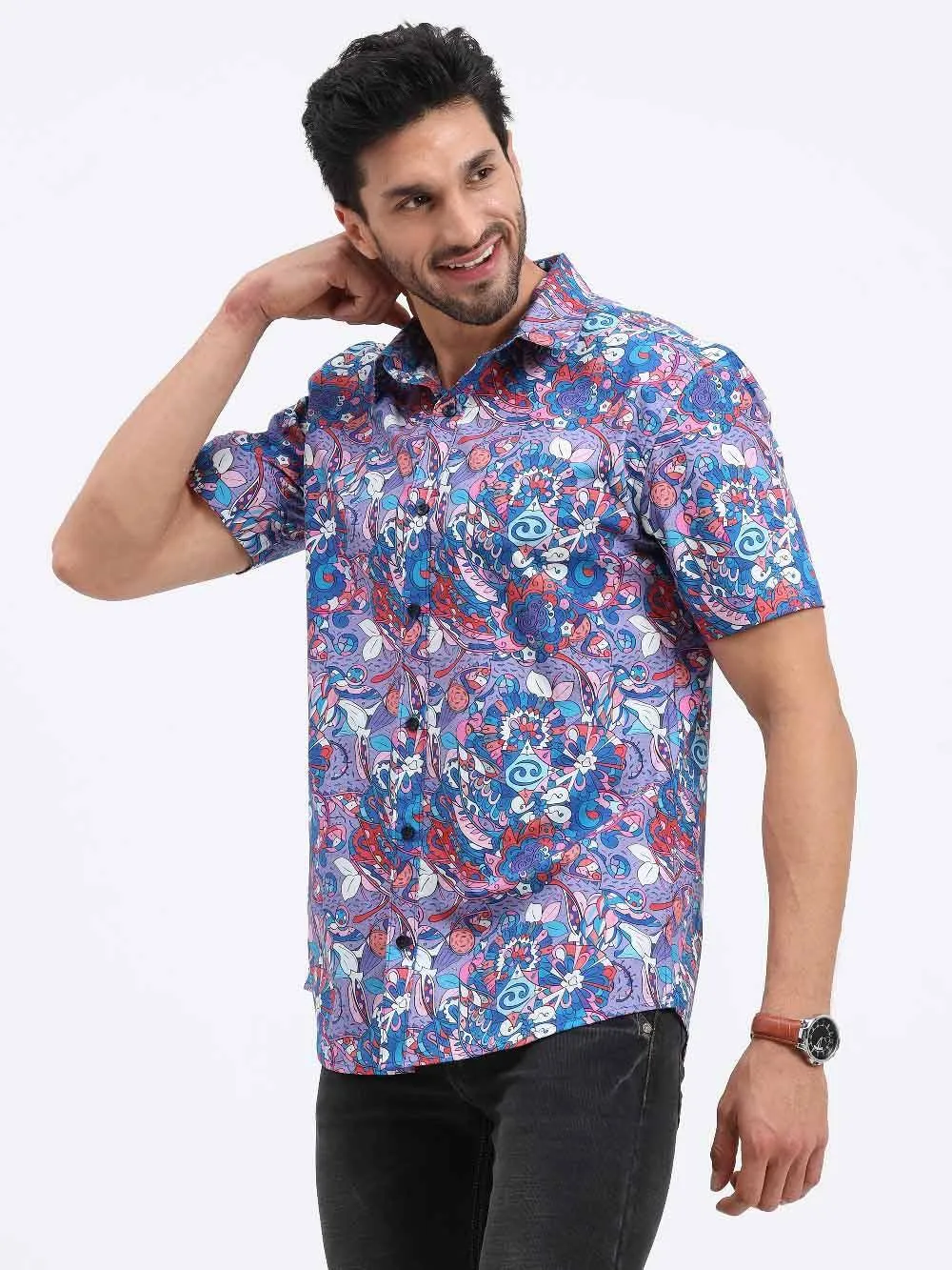 Tracery Digital Printed Cotton Half Sleeve Shirt