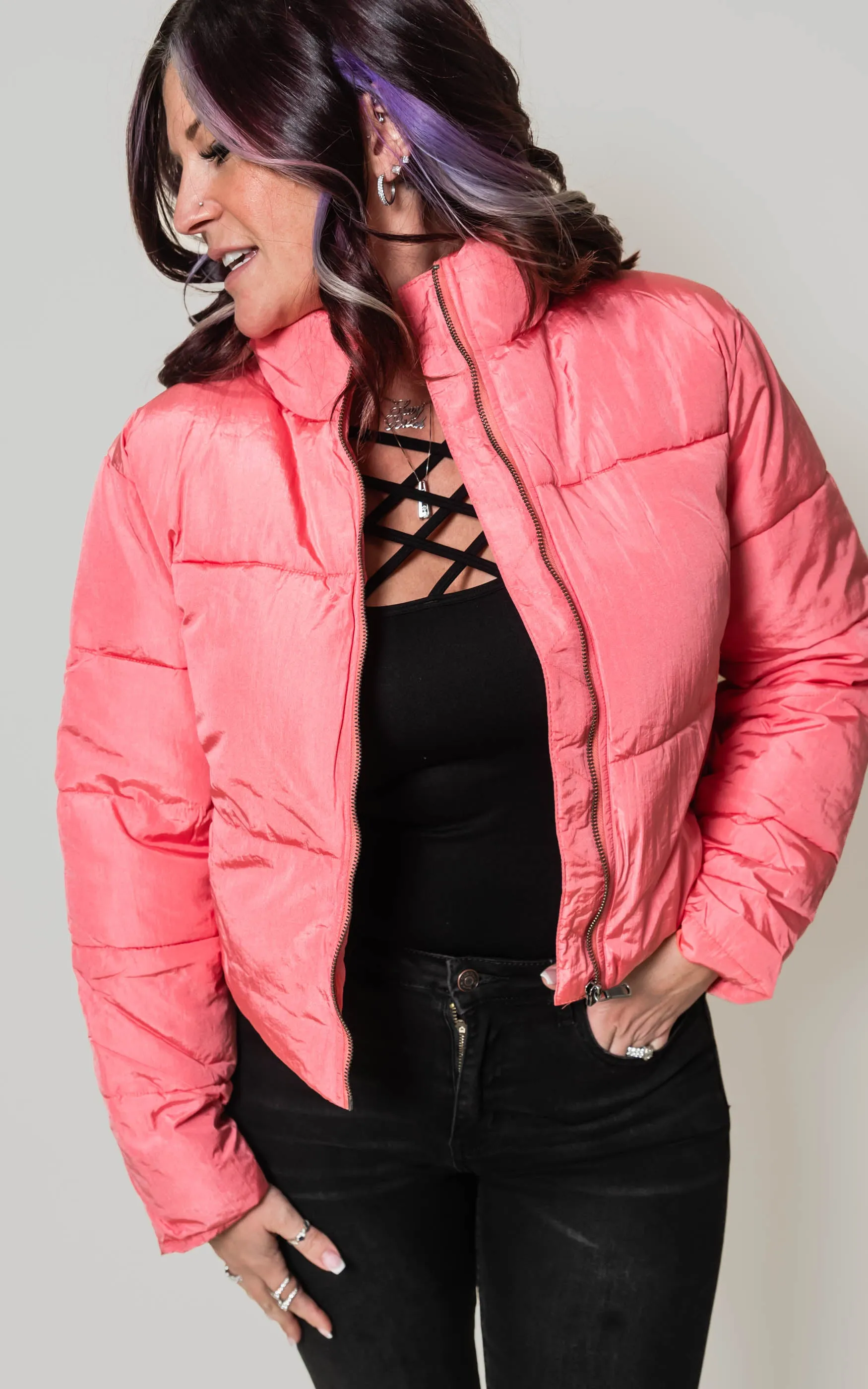 TREND TAKER PUFFER JACKET Tea Rose - Final Sale