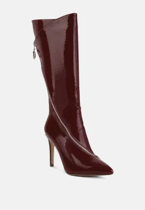 TSAROH Zip Around Calf Boot In Burgundy